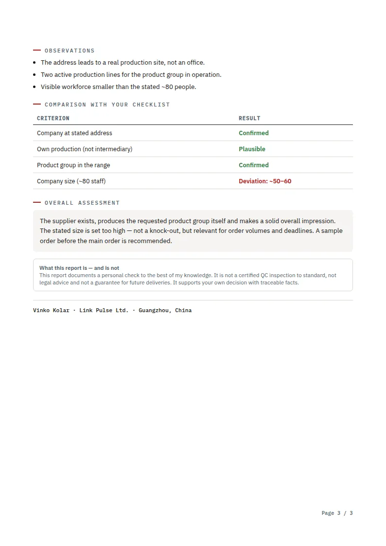 Report p. 3 — Observations & conclusion