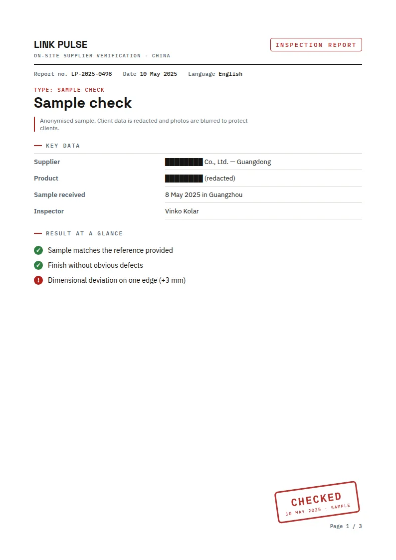 Report p. 1 — Cover & sample data