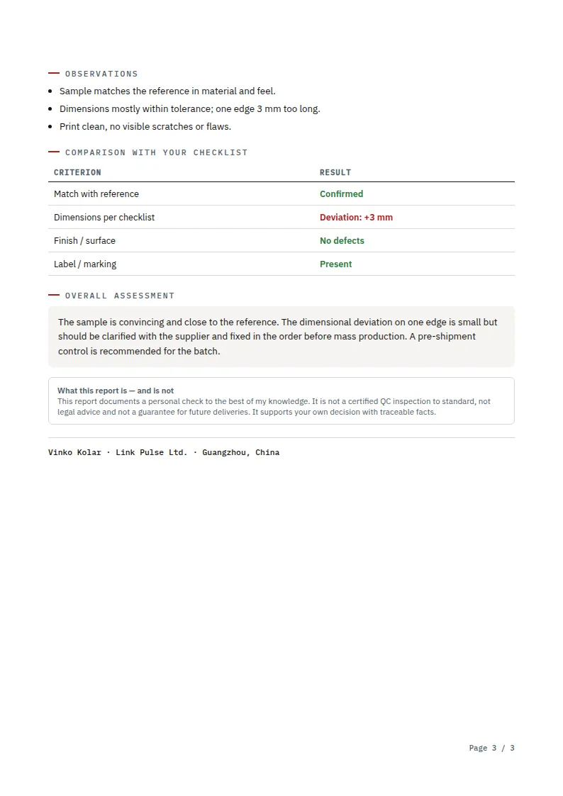 Report p. 3 — Measurements & conclusion
