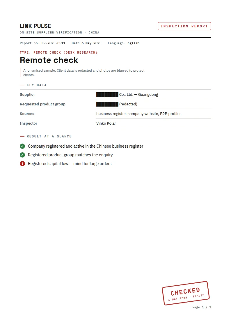 Report p. 1 — Cover & register data