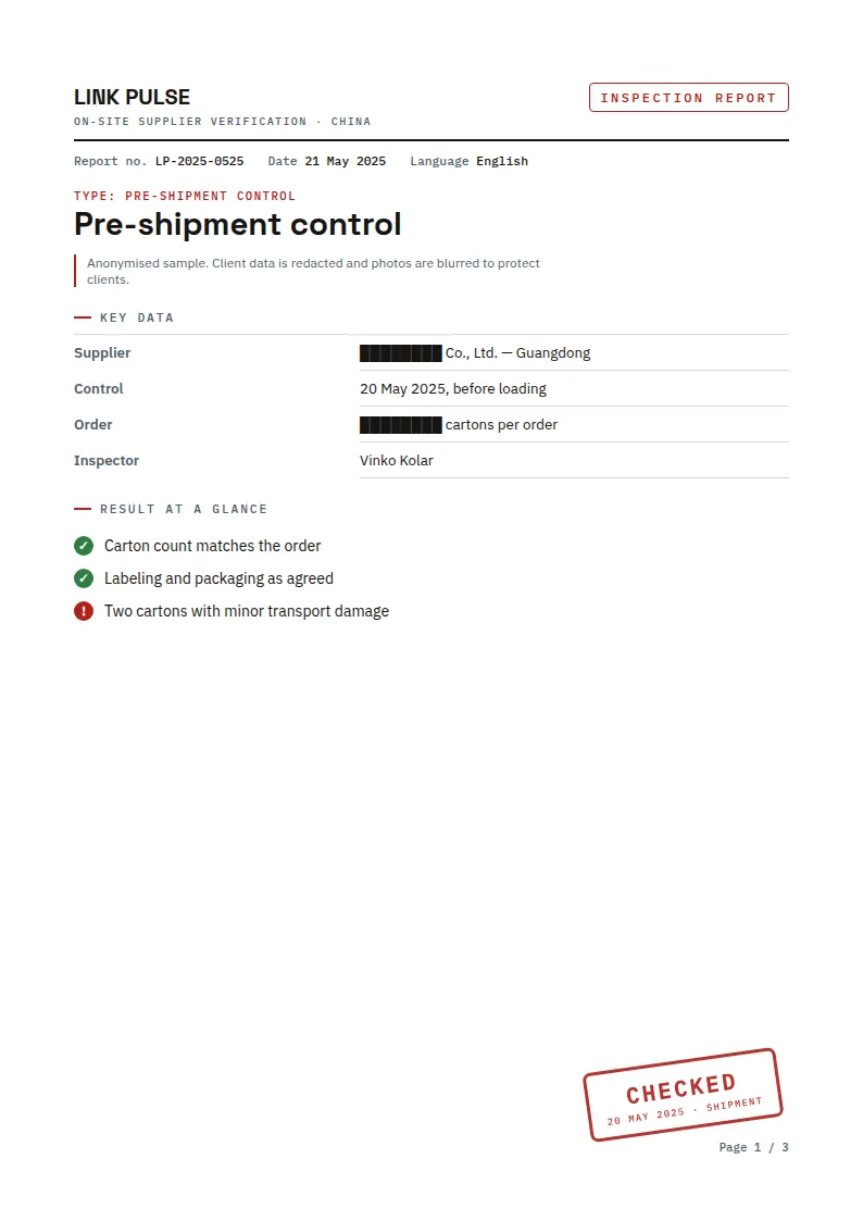Report p. 1 — Cover & carton data